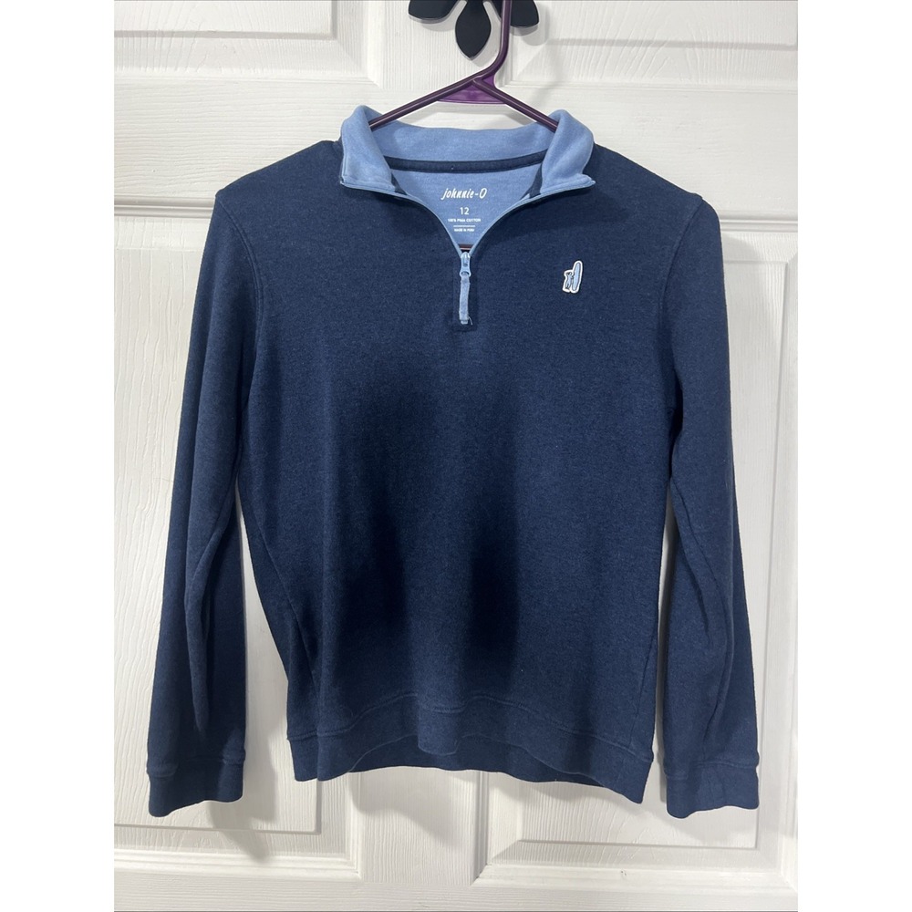 Johnnie-O Boys Size 12 Navy Blue  1/4 Zip Pullover 100% Pima Cotton